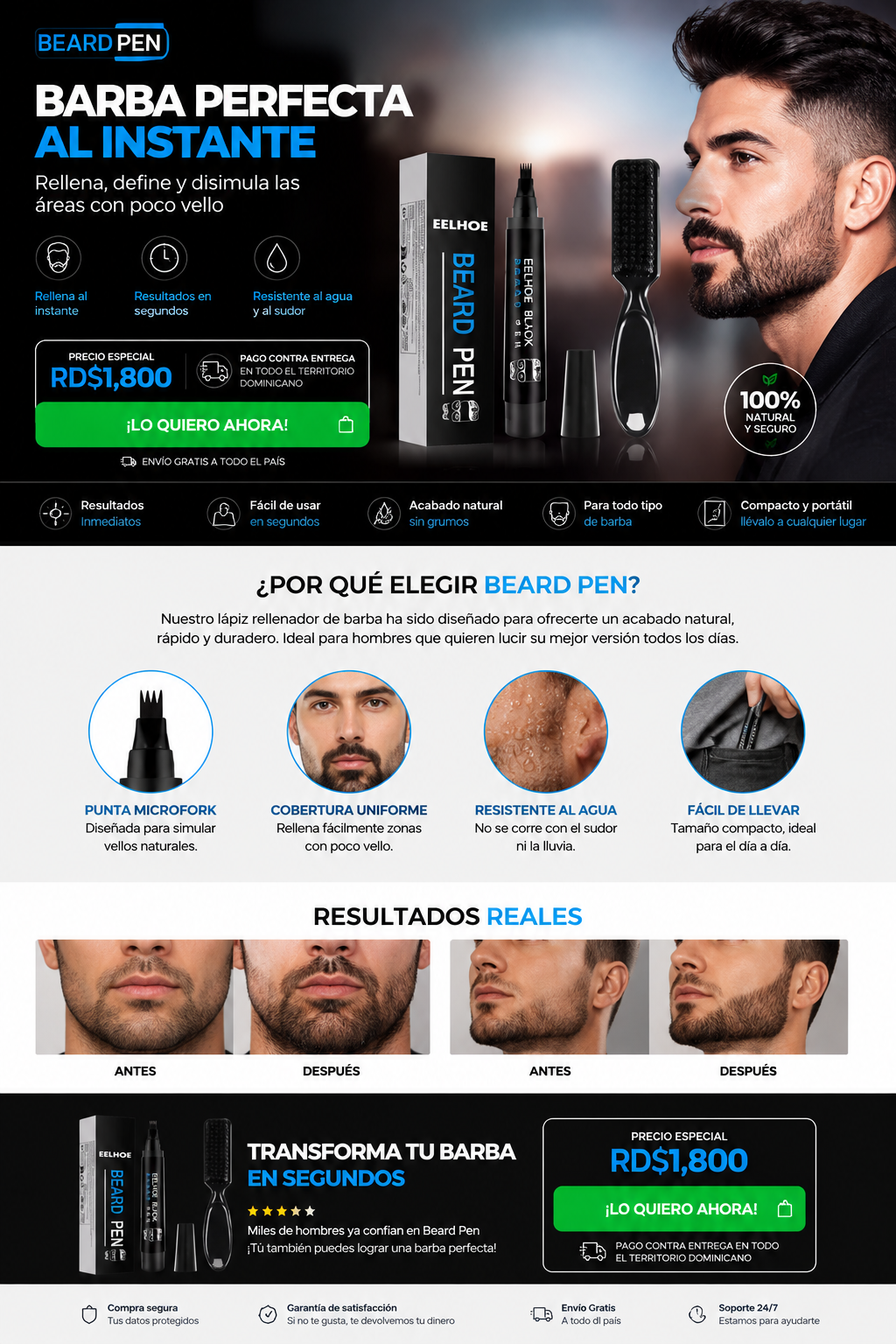 PEN BEARD KIT DE BOLÍGRAFO RELLENADOR DE BARBA EELHOE PARA HOMBRE, LAPIZ PARA BARBA NATURAL E IMPERMEABLE