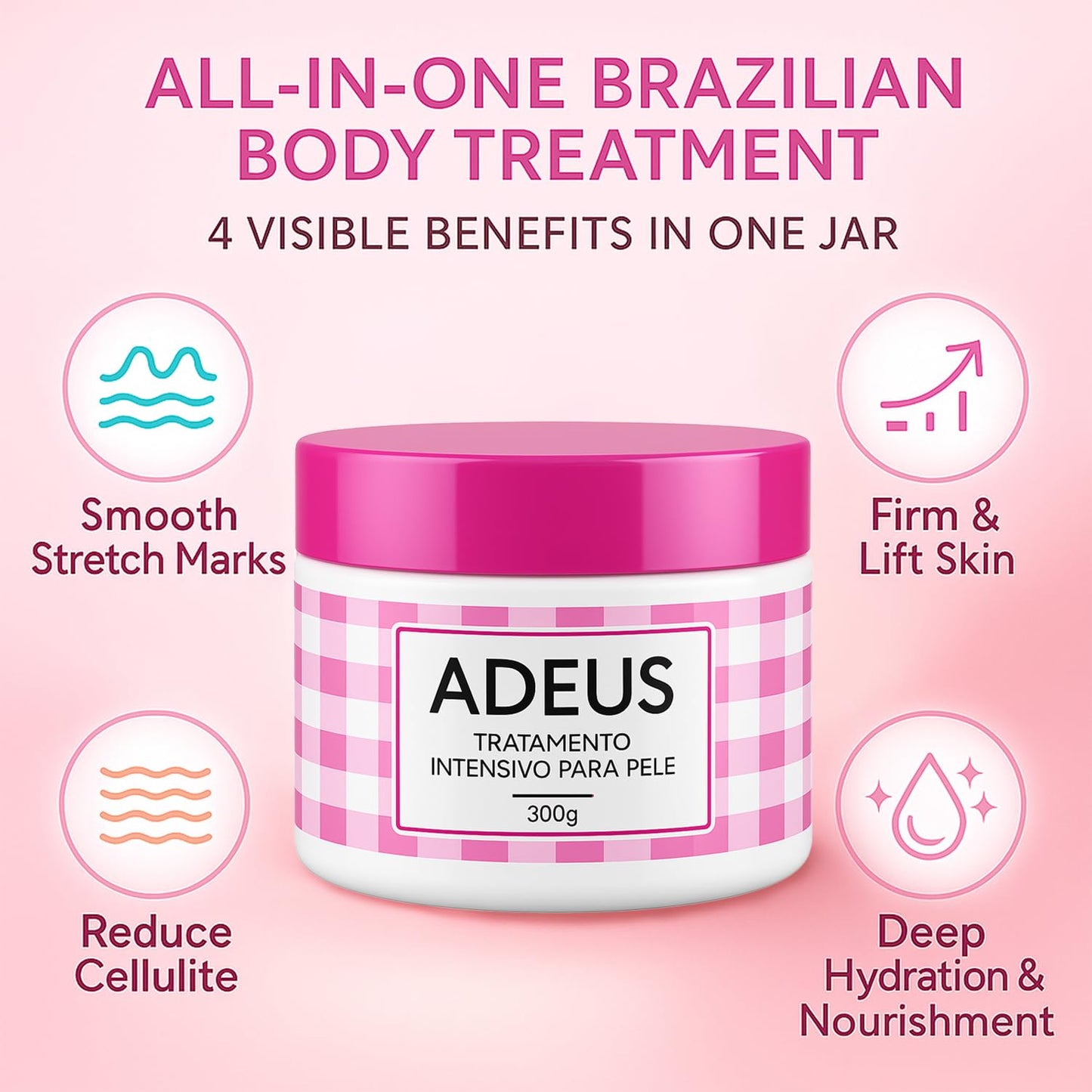 Adeus Crema Brasileña para Estrías con Árnica, Jengibre, Cafeína y Té Verde 300g