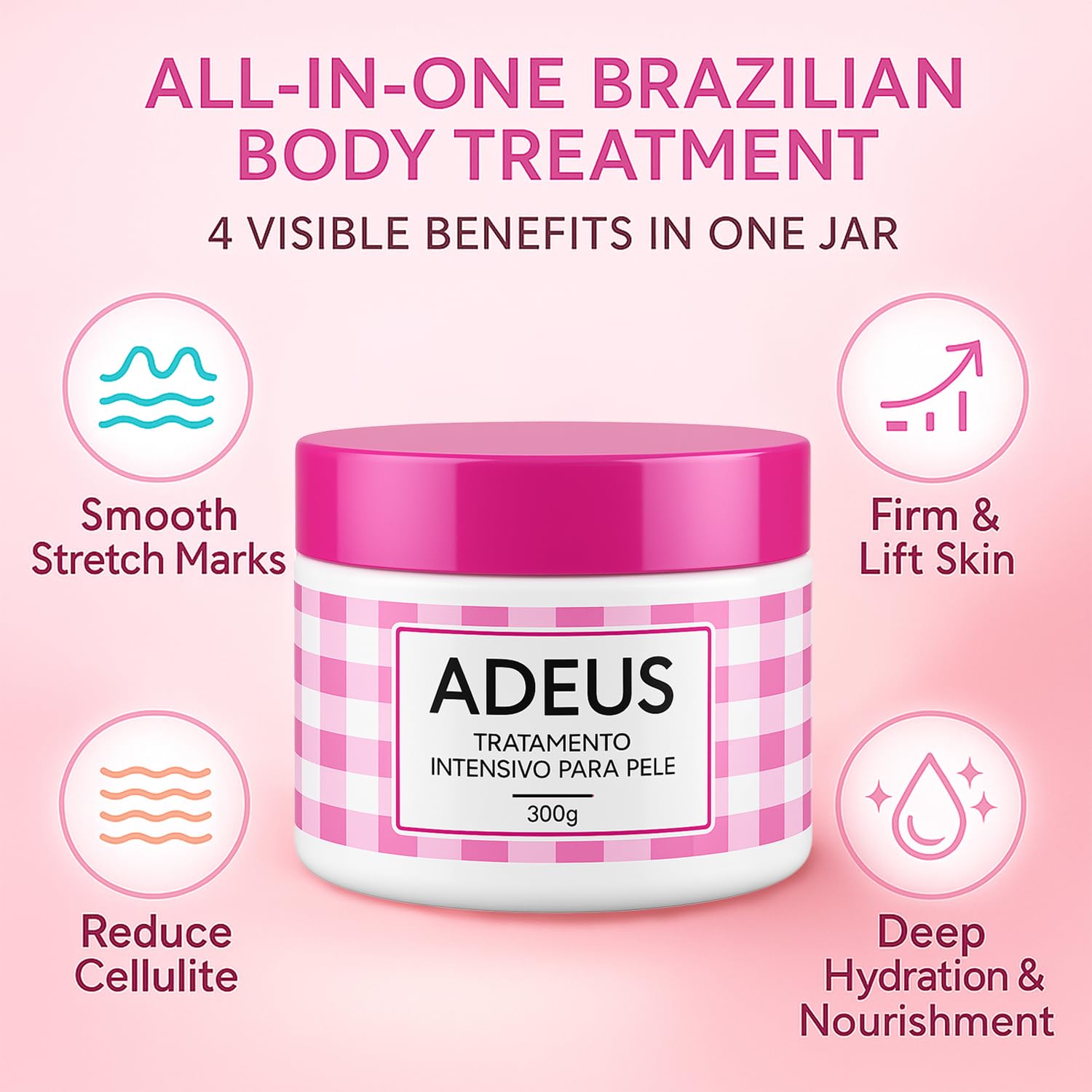 Adeus Crema Brasileña para Estrías con Árnica, Jengibre, Cafeína y Té Verde 300g