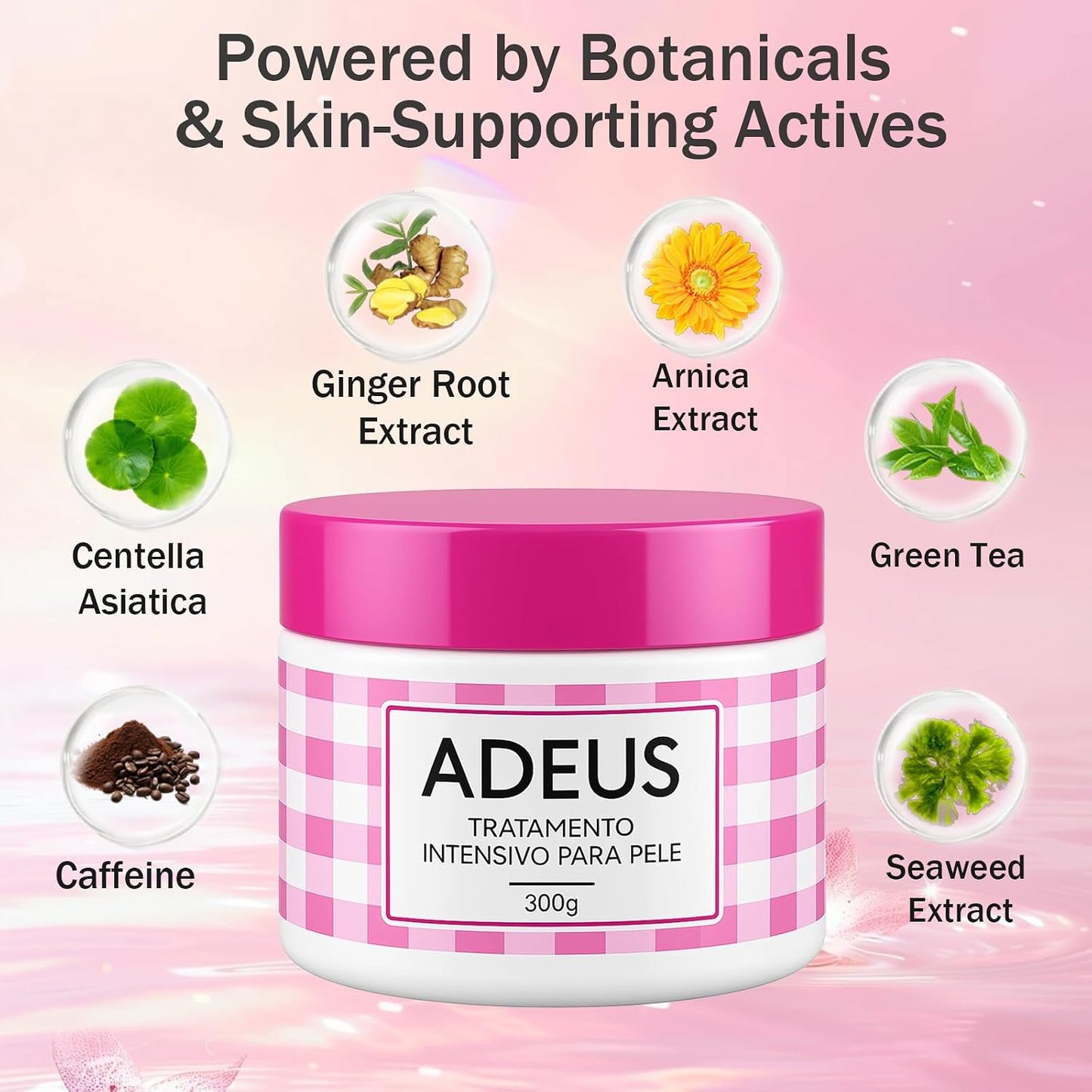 Adeus Crema Brasileña para Estrías con Árnica, Jengibre, Cafeína y Té Verde 300g