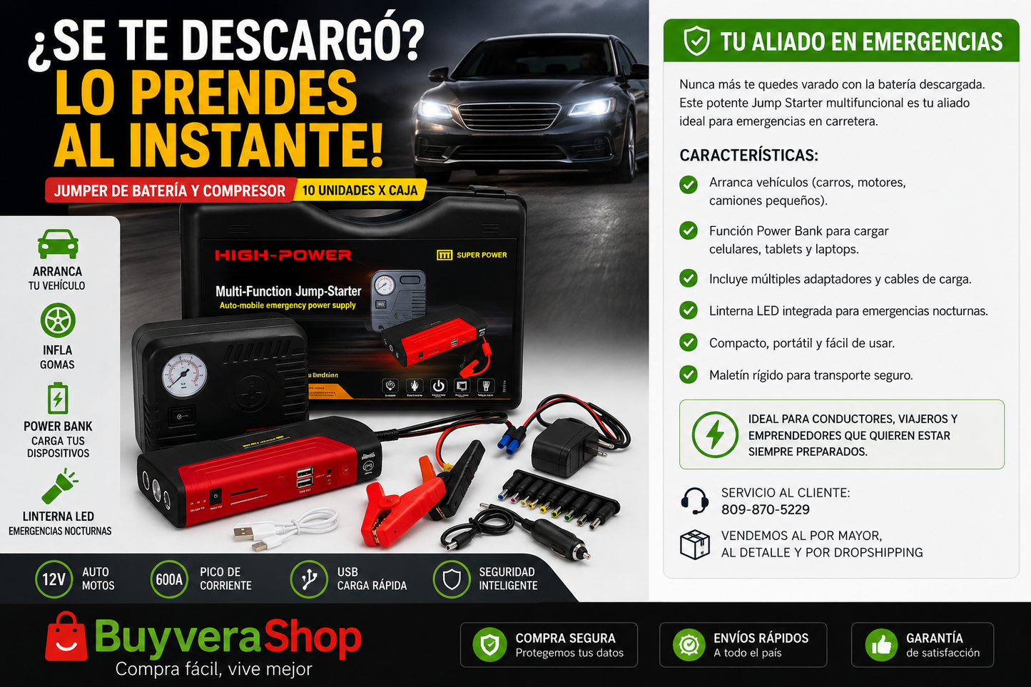 Jumper de Batería Compresor Multifuncional