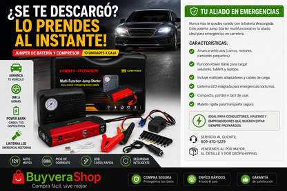 Jumper de Batería Compresor Multifuncional