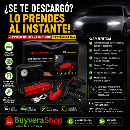 Jumper de Batería Compresor Multifuncional