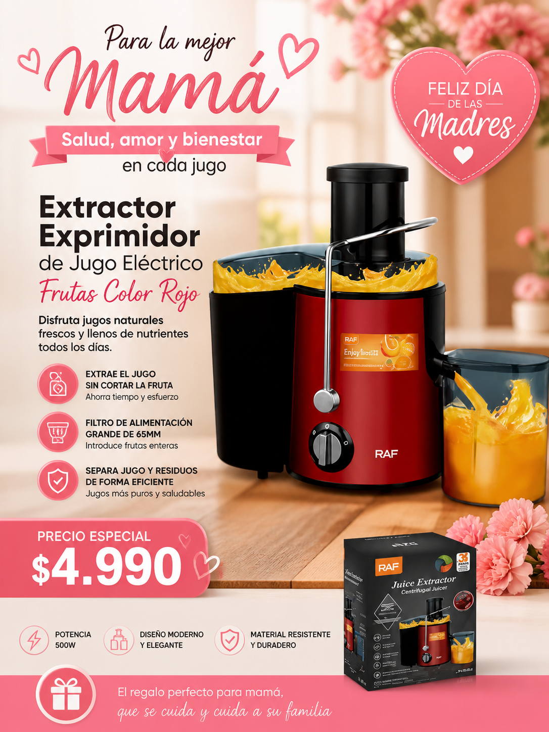 EXTRACTOR/EXPRIMIDOR DE JUGO ELÉCTRICO ROJO (RAF)