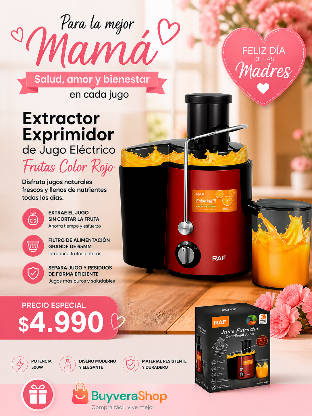 EXTRACTOR/EXPRIMIDOR DE JUGO ELÉCTRICO ROJO (RAF)